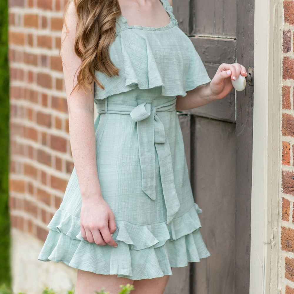 Ruffled Sage/Mint Green Sleeveless Dress